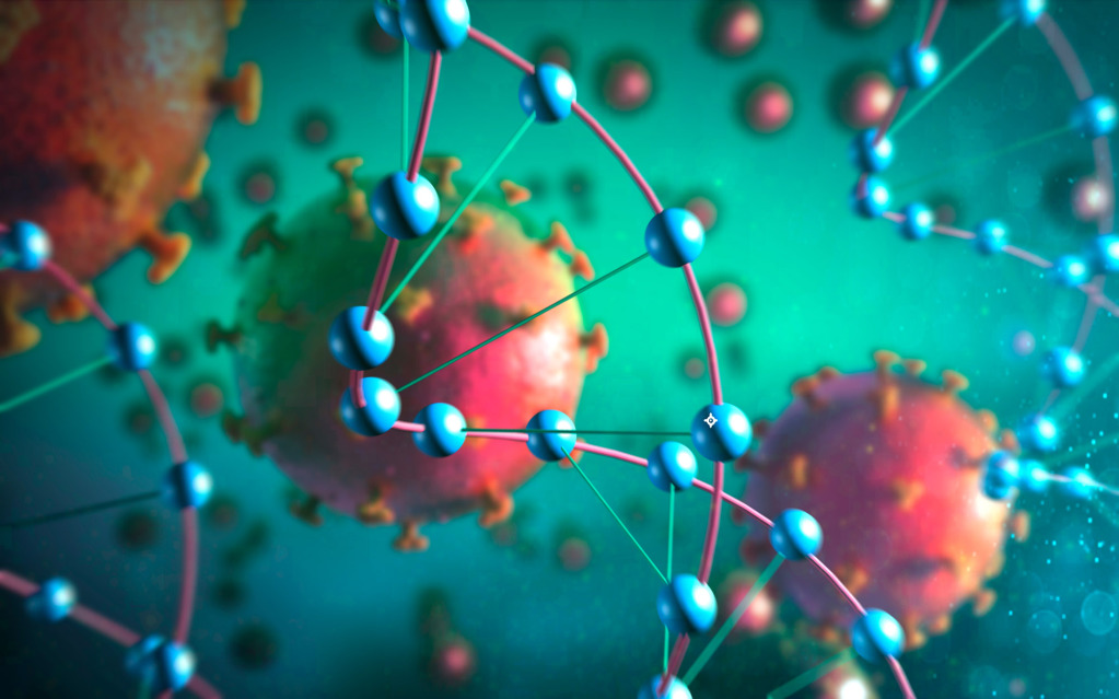 Coronavirus and DNA, illustration