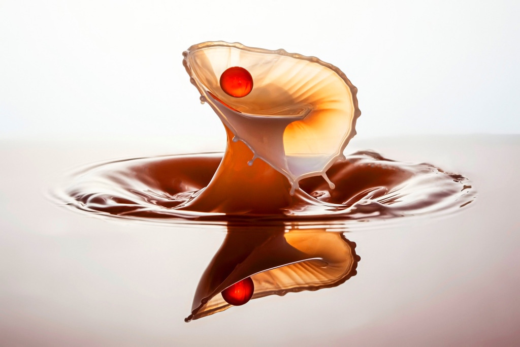 Water and milk drop impact, high-speed photograph