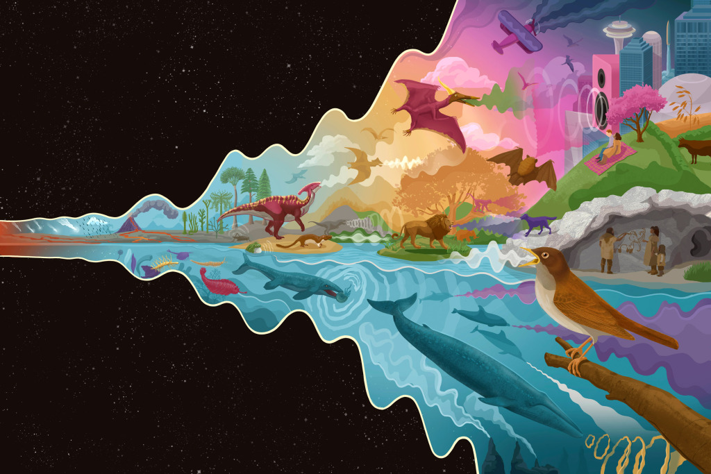 Evolution of animal sounds, conceptual illustration